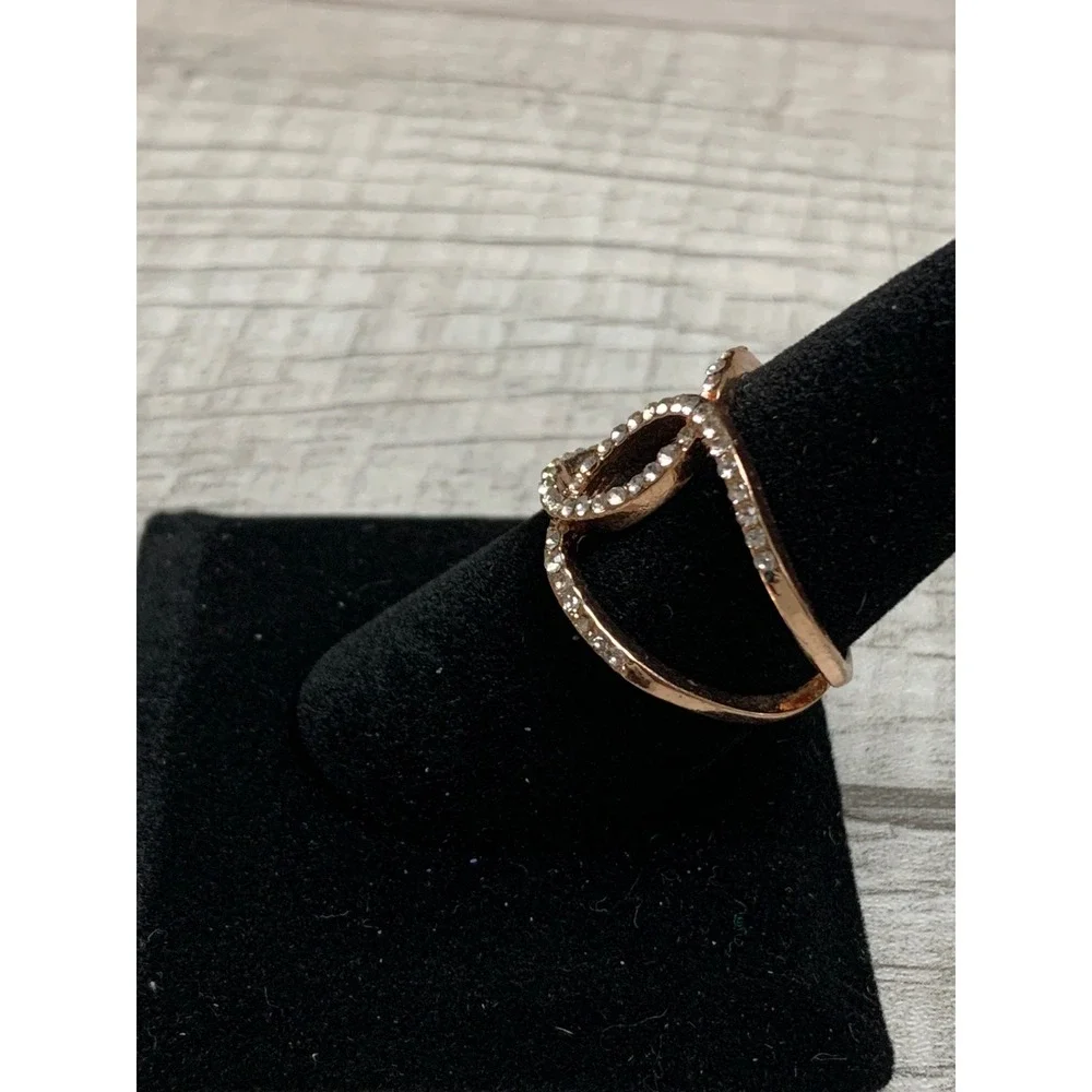 Rose Gold Tone Interlocking Circle Crystal Pavé Double Band Fashion Ring Size 9